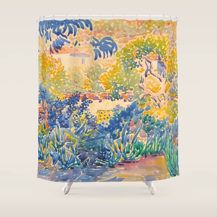 Henri-Edmond Cross Neo-Impressionism Pointillism The Artist'S Garden At St. Clair Watercolor Paintin Shower Curtain