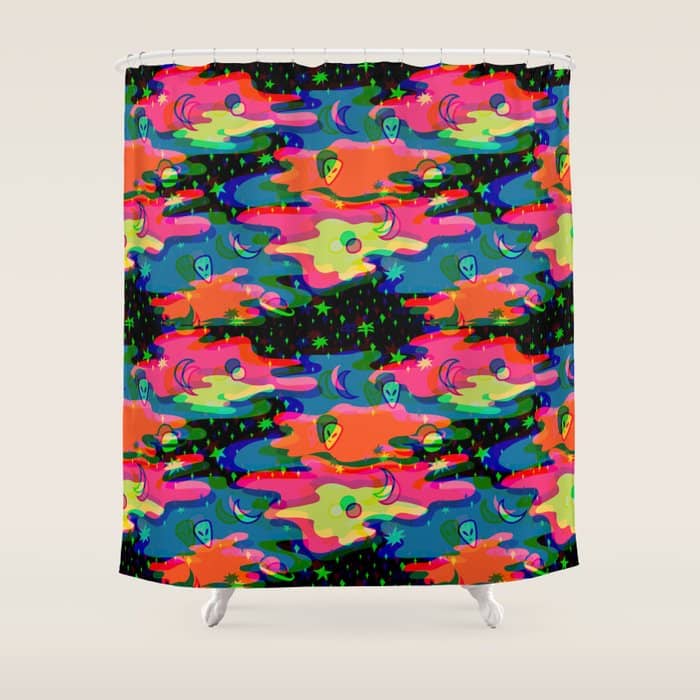 Psychedelic 3d Alien Print Shower Curtain