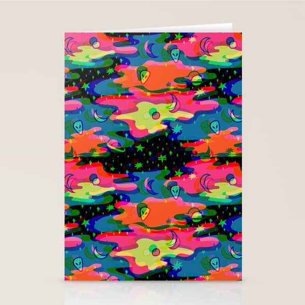 Psychedelic 3d Alien Print Stationery Card