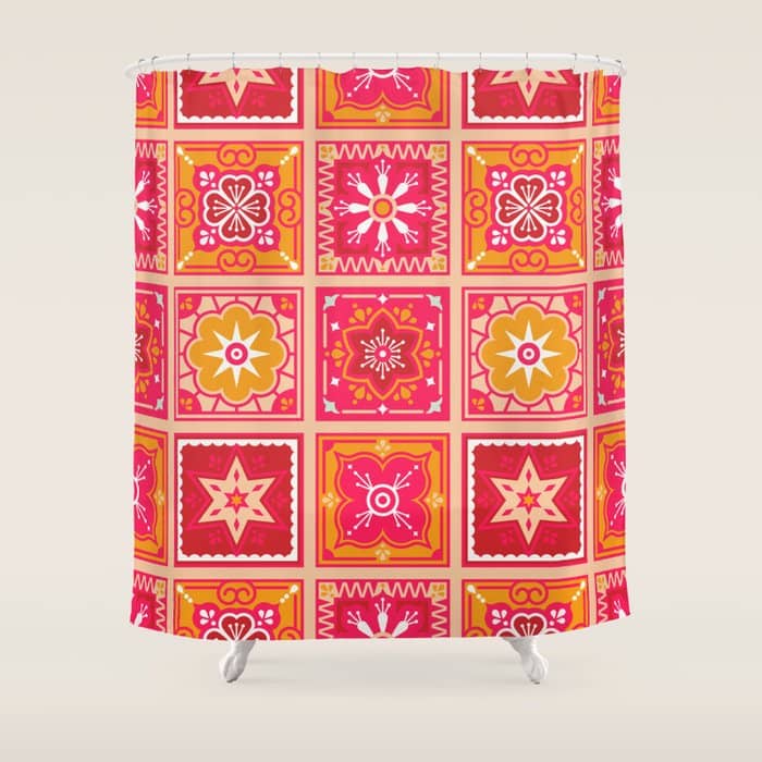 Talavera Mexican Tile - Hot Pink & Orange Palette Shower Curtain