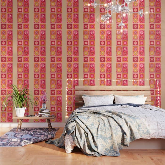 Talavera Mexican Tile - Hot Pink & Orange Palette Wallpaper