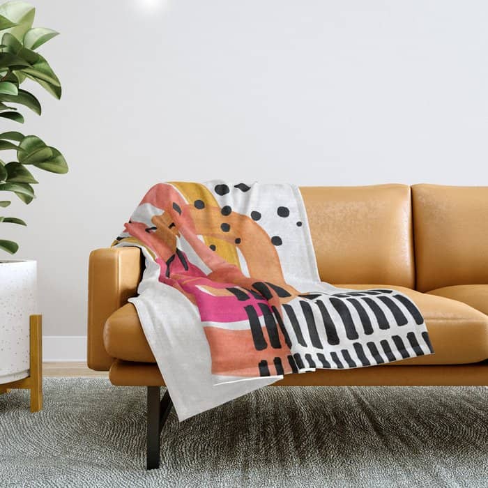 Modern Mid Century Fun Colorful Abstract Minimalist Painting Ombre Yellow Magenta Infinity Circles Throw Blanket