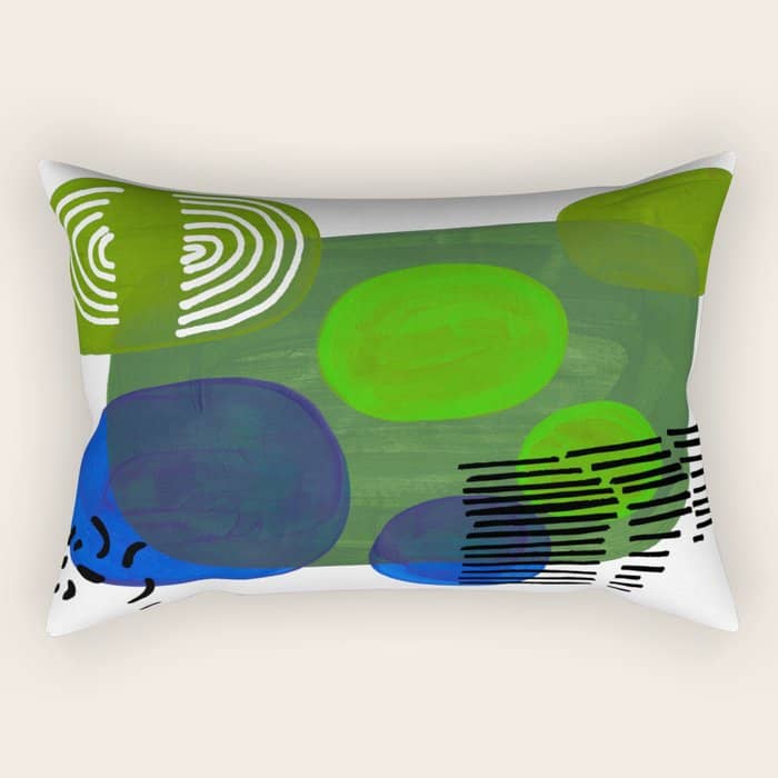 Modern Mid Century Fun Colorful Abstract Minimalist Painting Shapes & Patterns Swamp Monster Greens Rectangular Pillow