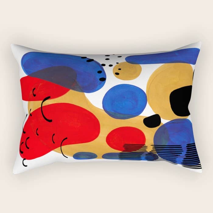 Modern Mid Century Fun Colorful Abstract Minimalist Painting Shapes & Patterns Primary Colors Rectangular Pillow