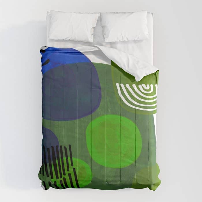 Modern Mid Century Fun Colorful Abstract Minimalist Painting Shapes & Patterns Swamp Monster Greens Comforter