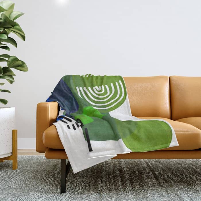 Modern Mid Century Fun Colorful Abstract Minimalist Painting Shapes & Patterns Swamp Monster Greens Throw Blanket