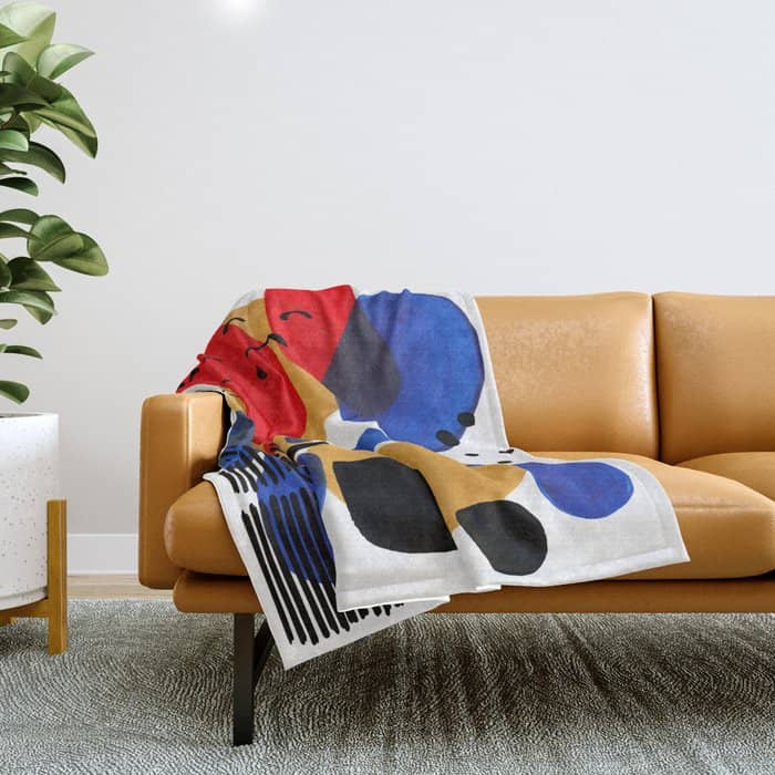 Modern Mid Century Fun Colorful Abstract Minimalist Painting Shapes & Patterns Primary Colors Throw Blanket