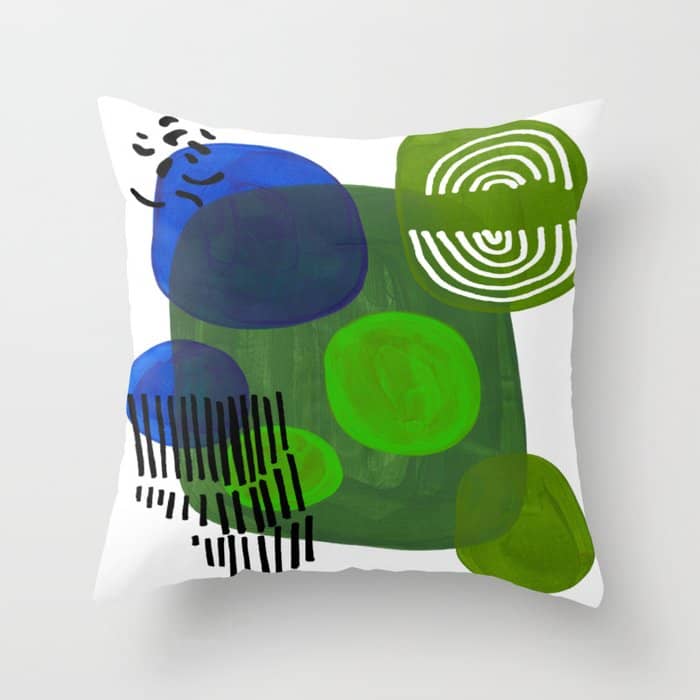 Modern Mid Century Fun Colorful Abstract Minimalist Painting Shapes & Patterns Swamp Monster Greens Throw Pillow