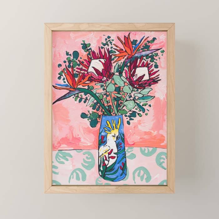 Cockatoo Vase On Painterly Pink Mini Art Print