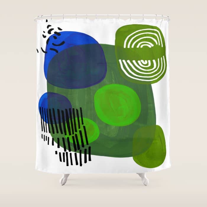 Modern Mid Century Fun Colorful Abstract Minimalist Painting Shapes & Patterns Swamp Monster Greens Shower Curtain