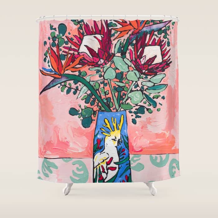 Cockatoo Vase On Painterly Pink Shower Curtain