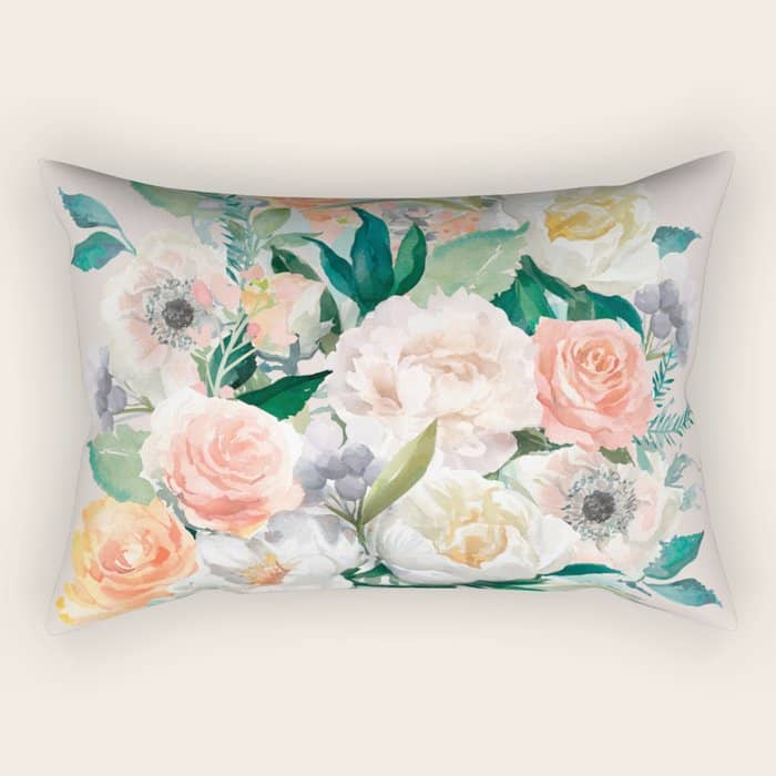 Pastel Flower Bouquet With Roses Rectangular Pillow