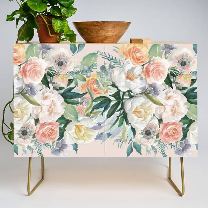 Pastel Flower Bouquet With Roses Credenza
