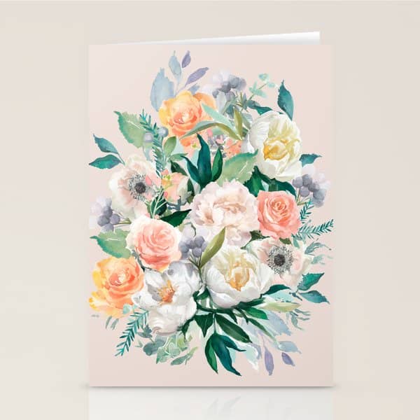 Pastel Flower Bouquet With Roses Stationery Card