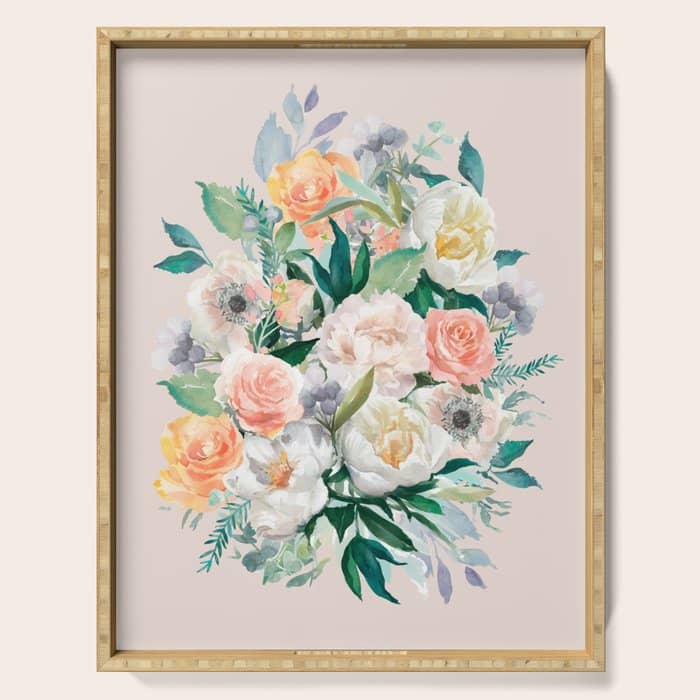 Pastel Flower Bouquet With Roses Serving Tray