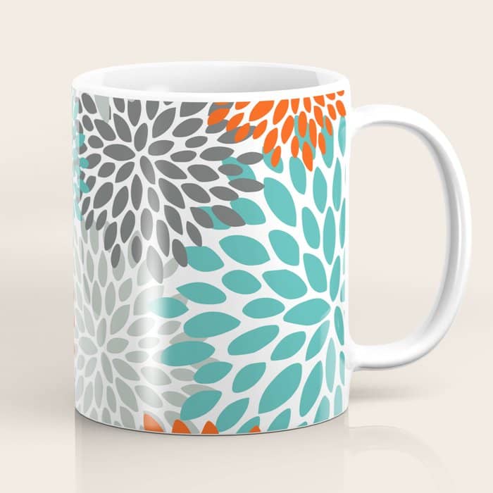 Floral Pattern, Abstract, Orange, Teal And Gray Coffee Mug