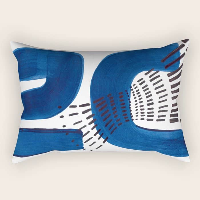 Abstract Expressionism Mid Century Modern Acrylic Painting Minimalist Art Navy Blue Black Line Patte Rectangular Pillow