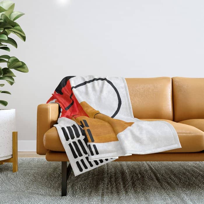 Mid Century Modern Abstract Vintage Pop Art Space Age Pattern Orange Yellow Black Orbit Accent Throw Blanket