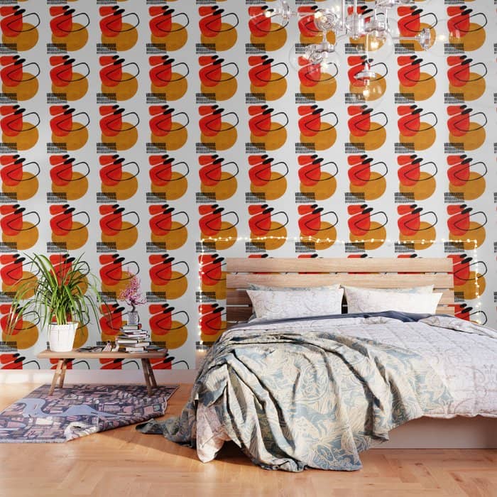 Mid Century Modern Abstract Vintage Pop Art Space Age Pattern Orange Yellow Black Orbit Accent Wallpaper