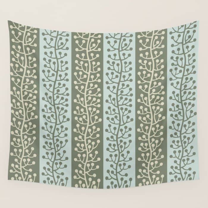 Mid Century Modern Berry Vine Sage And Mint Green Wall Tapestry