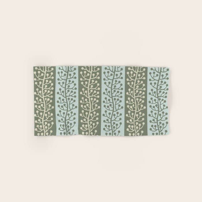 Mid Century Modern Berry Vine Sage And Mint Green Bath Towel