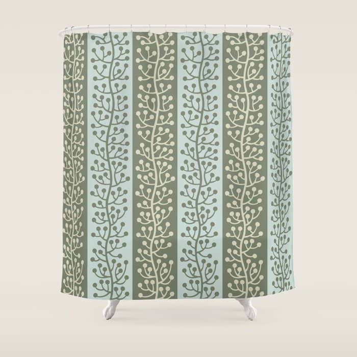 Mid Century Modern Berry Vine Sage And Mint Green Shower Curtain