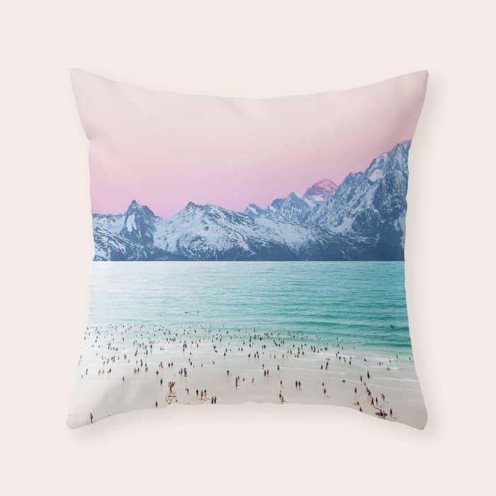 The Island, Pastel Tropical Beach, Travel Nature Landscape, Surrealism Photography Summer Throw Pillow