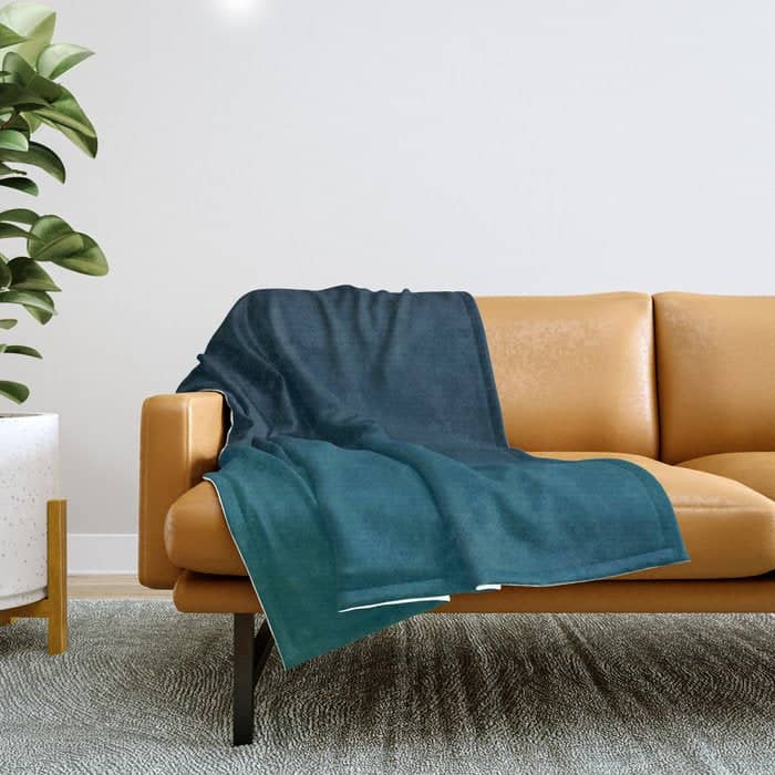 Navy Blue Teal Hand Painted Watercolor Paint Ombre Throw Blanket