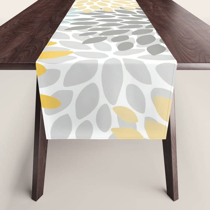 Floral Pattern, Yellow, Pale, Aqua And Gray Table Runner
