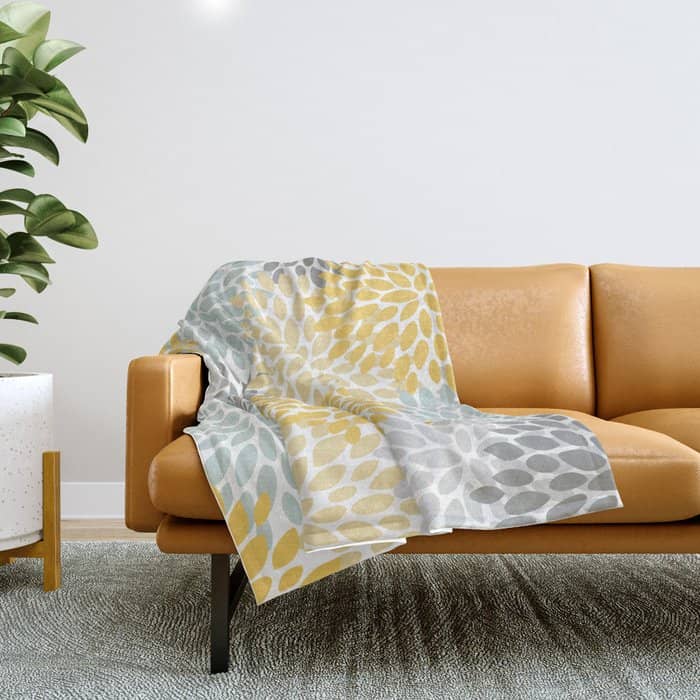 Floral Pattern, Yellow, Pale, Aqua And Gray Throw Blanket