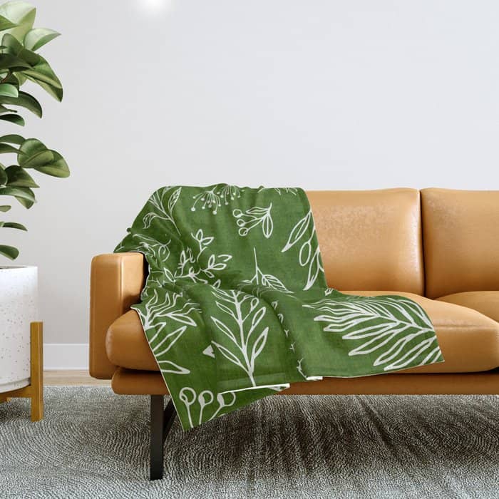Emerald Forest Botanical Drawing Throw Blanket