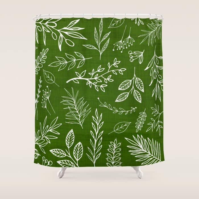 Emerald Forest Botanical Drawing Shower Curtain