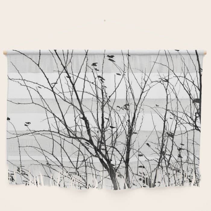Black White Tree Branch Bird Nature Pattern Wall Hanging