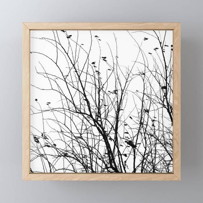 Black White Tree Branch Bird Nature Pattern Mini Art Print