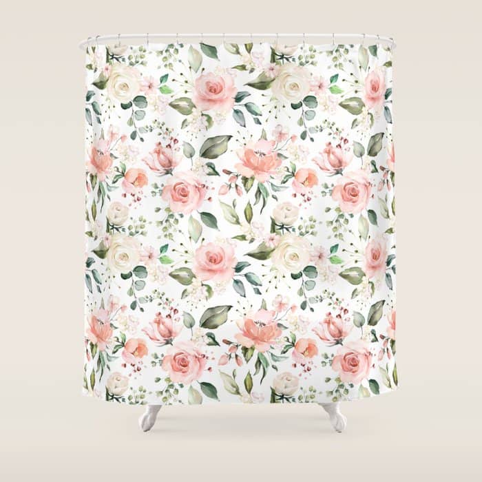 Sunny Floral Pastel Pink Watercolor Flower Pattern Shower Curtain