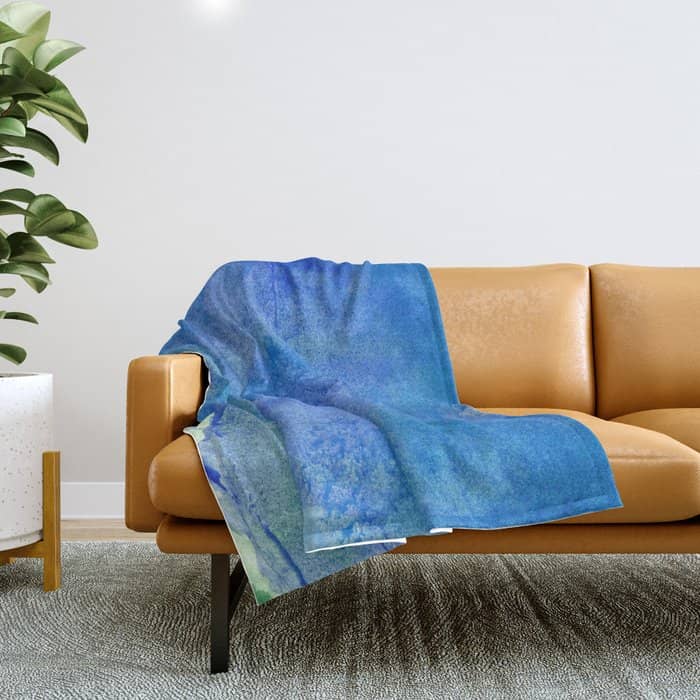 Hand Painted Abstract Blue Green Watercolor Brushstrokes Throw Blanket