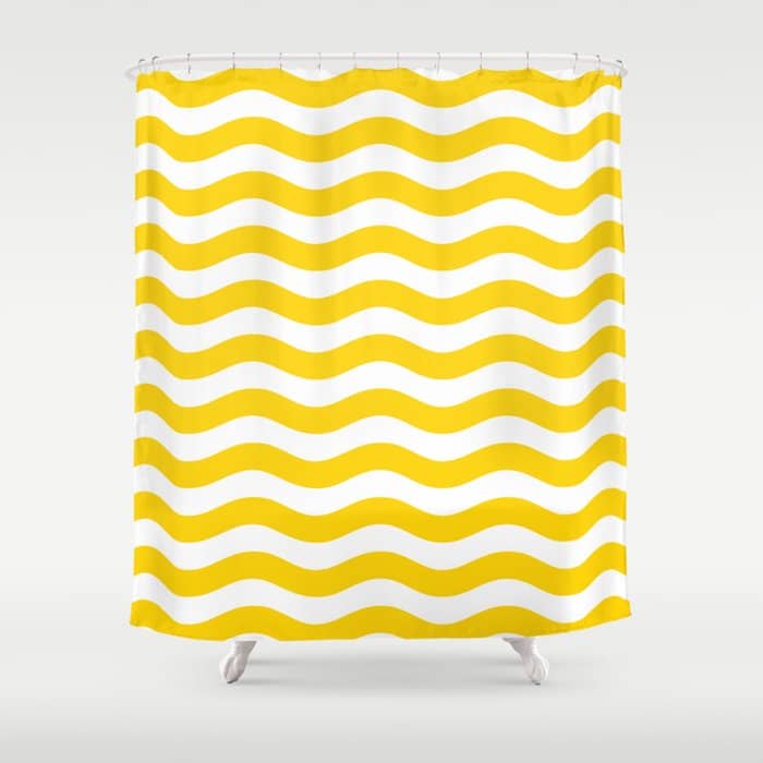 Wavy Stripes Patten Yellow Shower Curtain