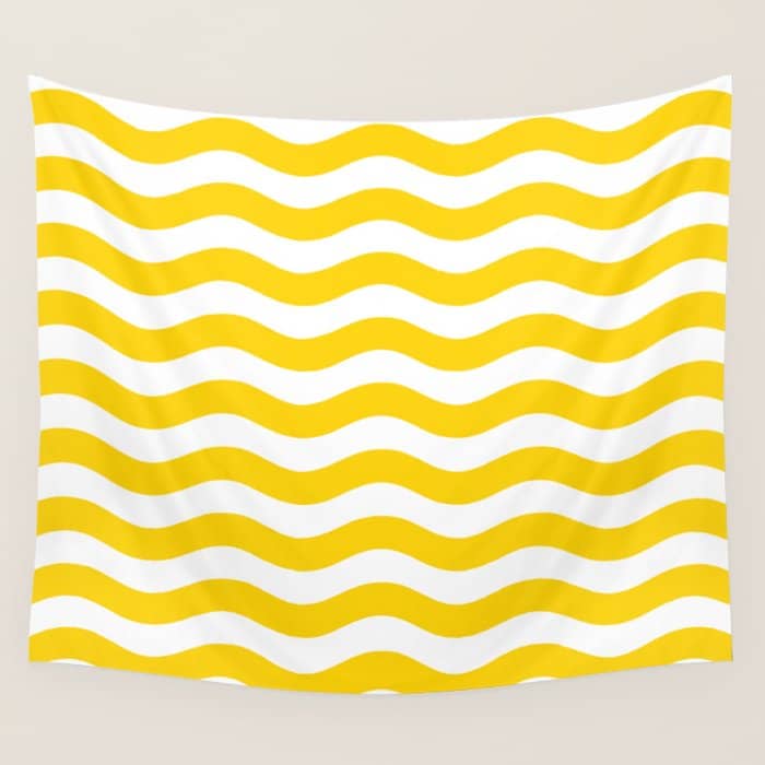 Wavy Stripes Patten Yellow Wall Tapestry