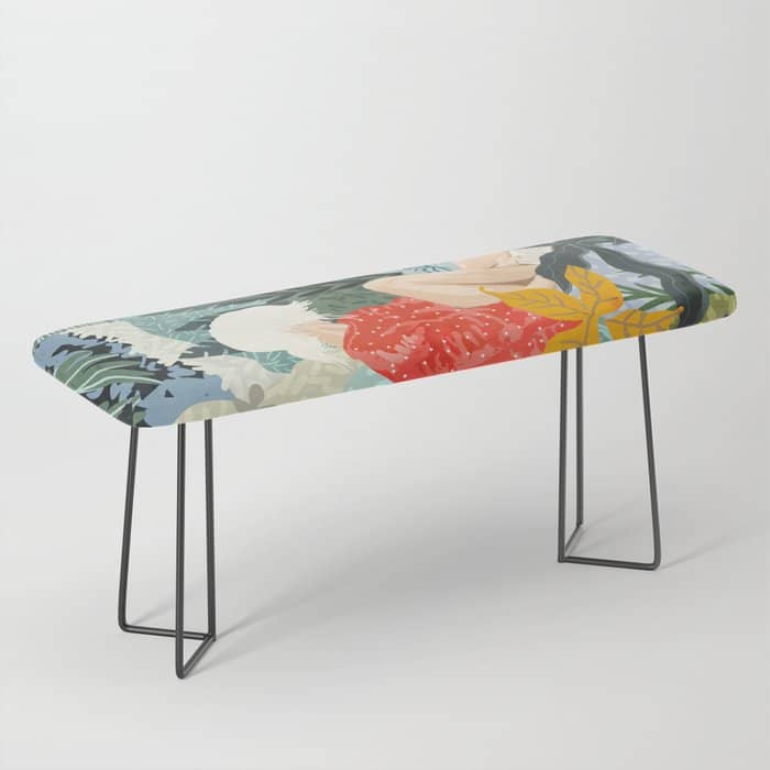 The Distracted Reader | Mindfulness Solo Travel | Bohemian Jungle Botanical Mood | Nature Book Lady Bench