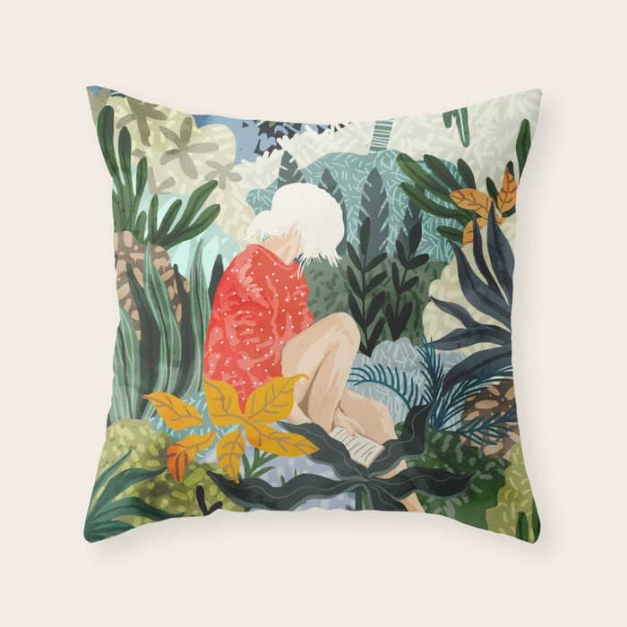 The Distracted Reader | Mindfulness Solo Travel | Bohemian Jungle Botanical Mood | Nature Book Lady Throw Pillow