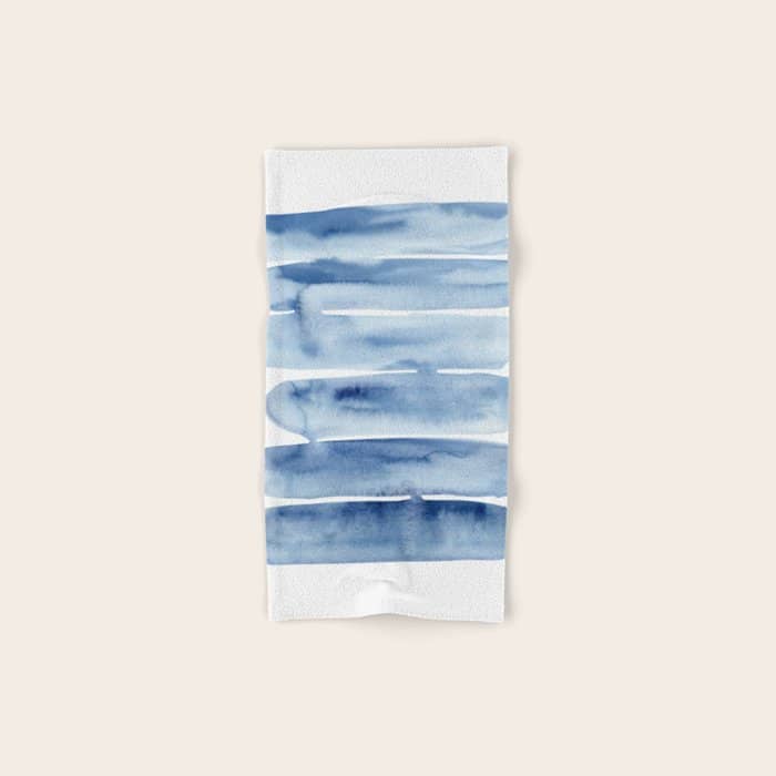 Blue Lines | Watercolor Painting Bath Towel