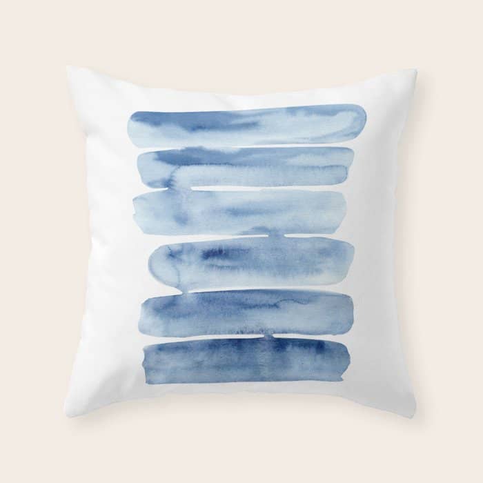 Blue Lines | Watercolor Painting Throw Pillow