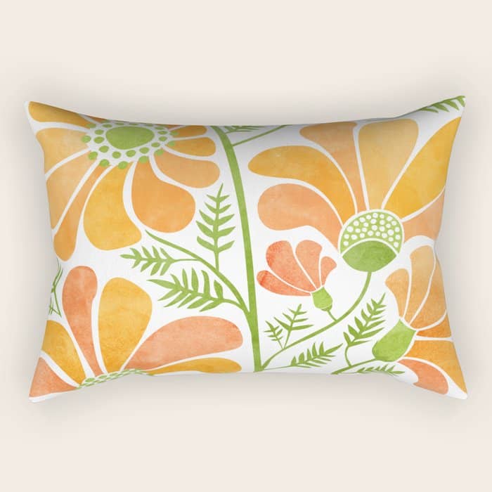 Happy California Poppies Floral Rectangular Pillow