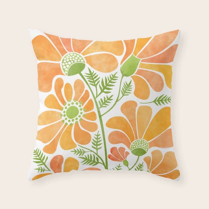 Happy California Poppies Floral Throw Pillow