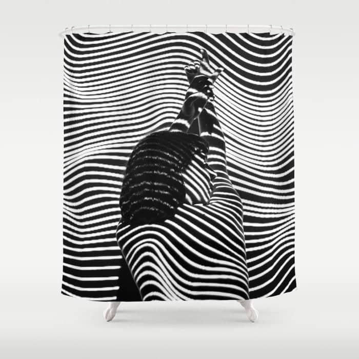 Minimalist Abstract Modern Ripple Lines Projected Woman Sensual Cool Feminine Black And White Photo Shower Curtain