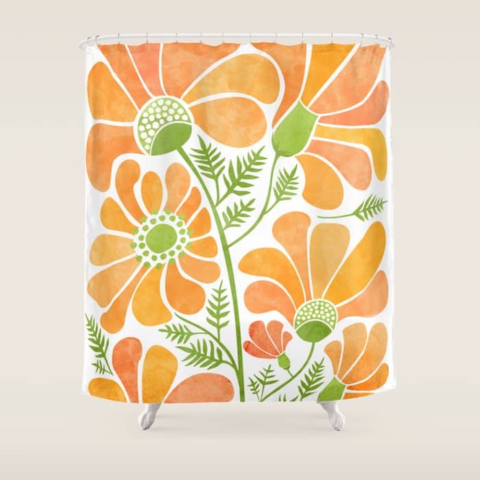Happy California Poppies Floral Shower Curtain