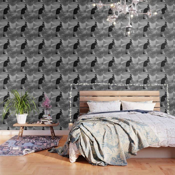 Minimalist Abstract Modern Ripple Lines Projected Woman Sensual Cool Feminine Black And White Photo Wallpaper