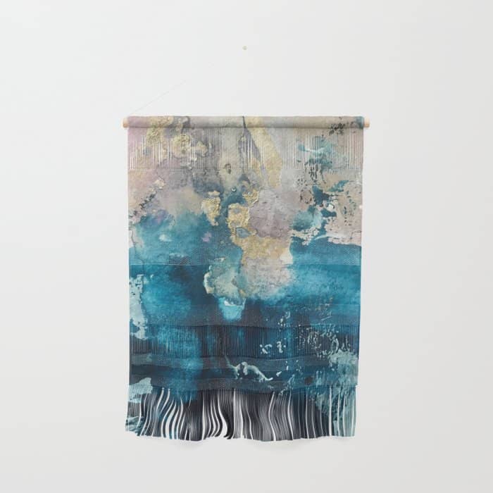 Timeless: A Gorgeous, Abstract Mixed Media Piece In Blue, Pink, And Gold By Alyssa Hamilton Art Wall Hanging