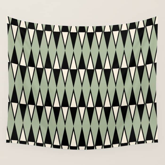 Mid Century Modern Diamond Pattern Sage Green 234 Wall Tapestry