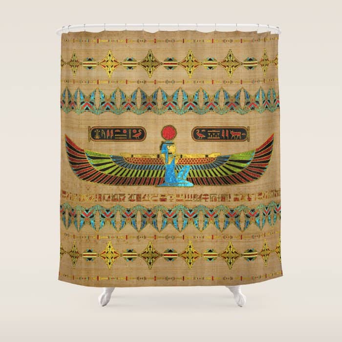 Egyptian Goddess Isis Ornament On Papyrus Shower Curtain